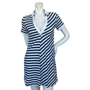 Anthropologie Maeve Black & White Striped Short Sleeve Rugby Polo Mini Dress XS
